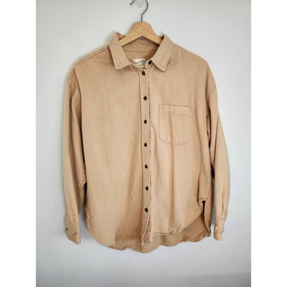 Universal Thread Oversized Button Up ‎  Women's Medium Beige 100% Cotton Shacket - Picture 2 of 8